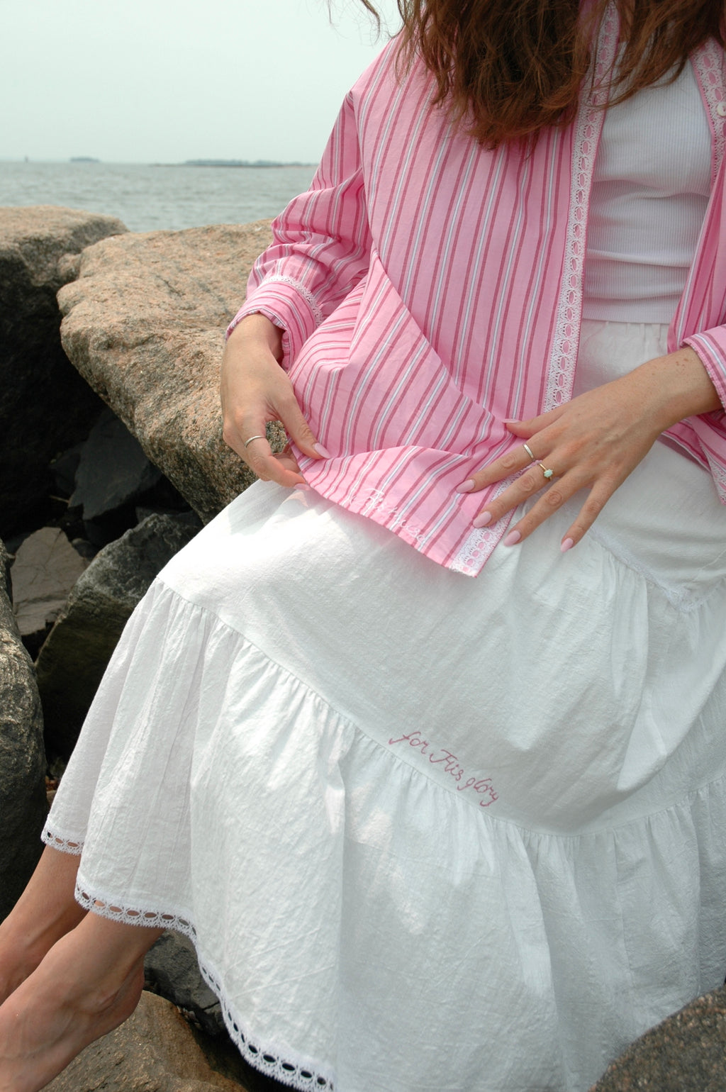 'for His glory' Lace Trim Midi Skirt