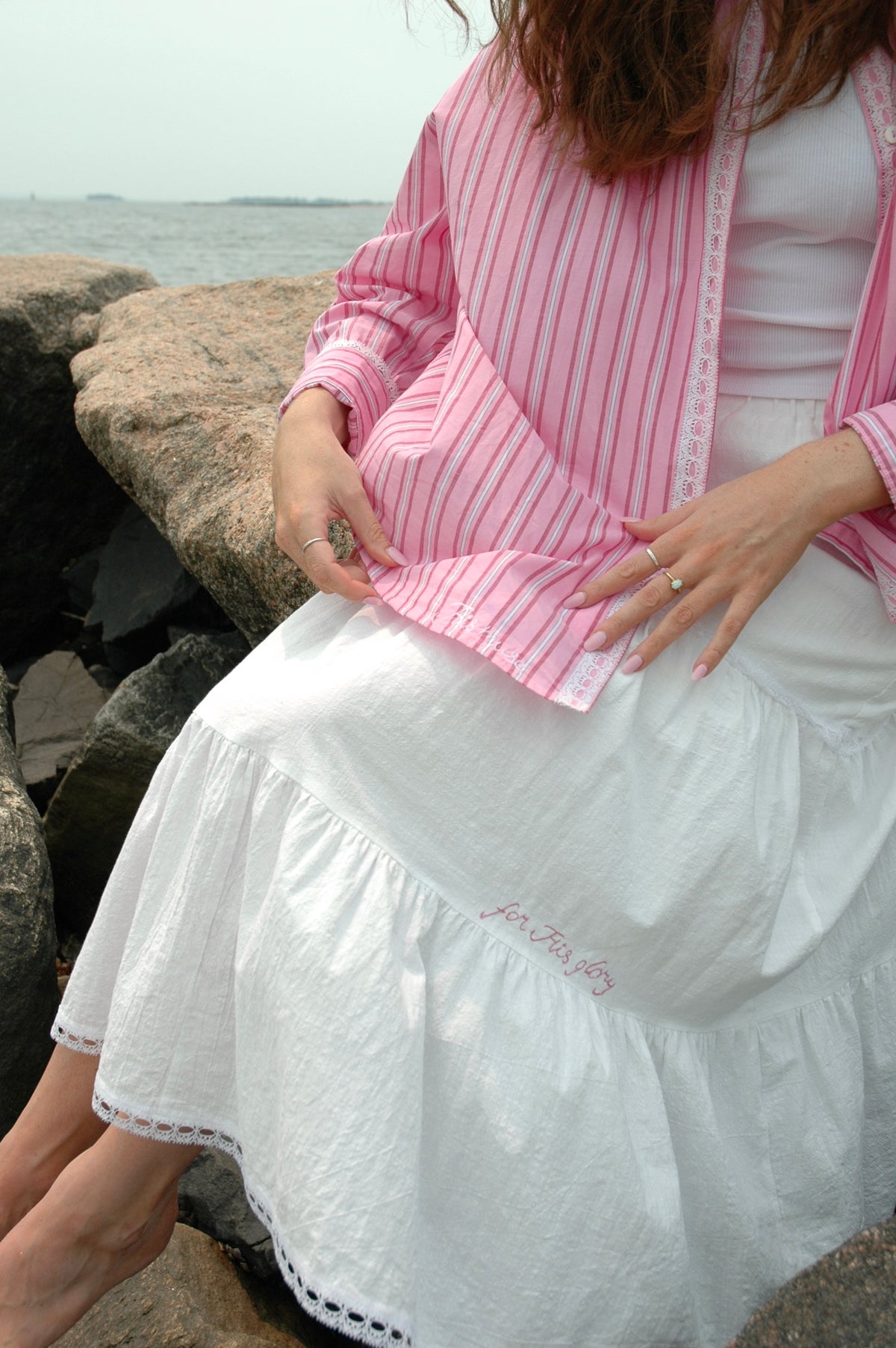 'for His glory' Lace Trim Midi Skirt