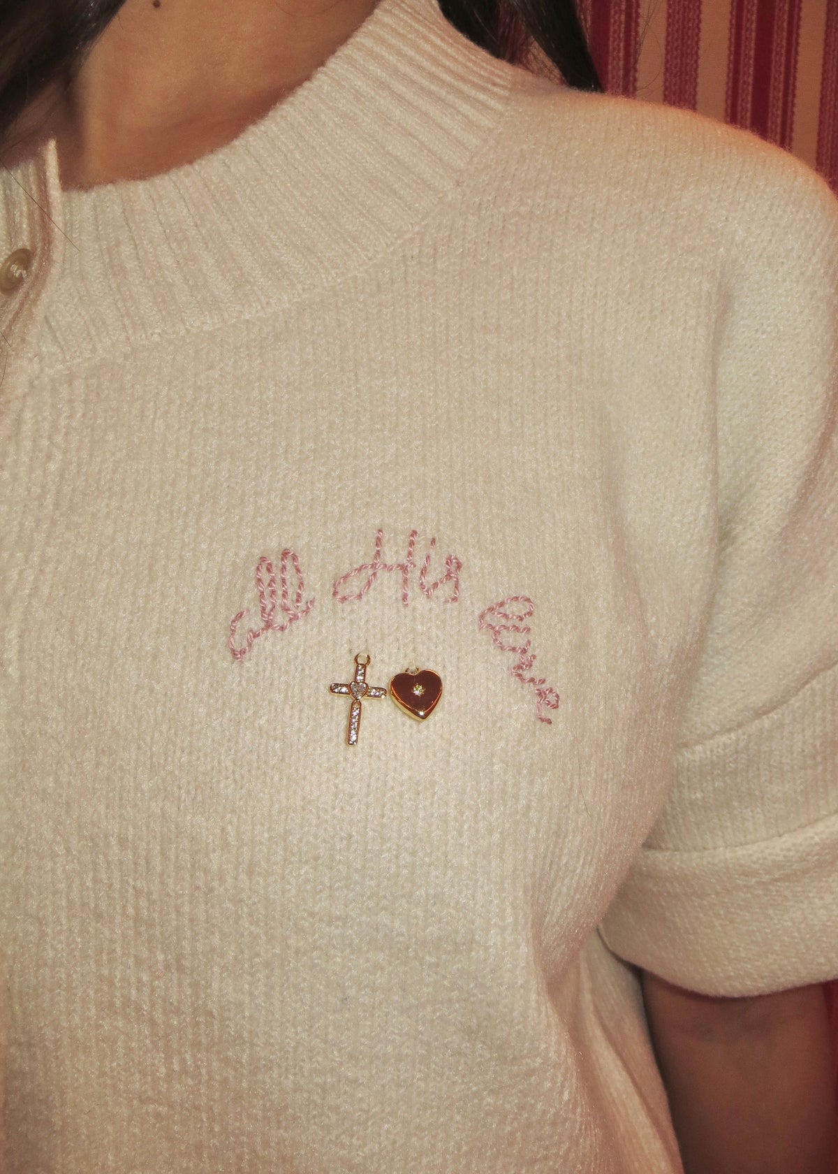 ‘all His love’ Embroidered Short Sleeve Cardigan