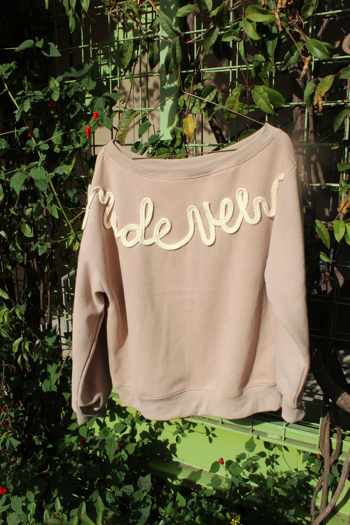 Made New Rope Embroidered Off-Shoulder Sweatshirt